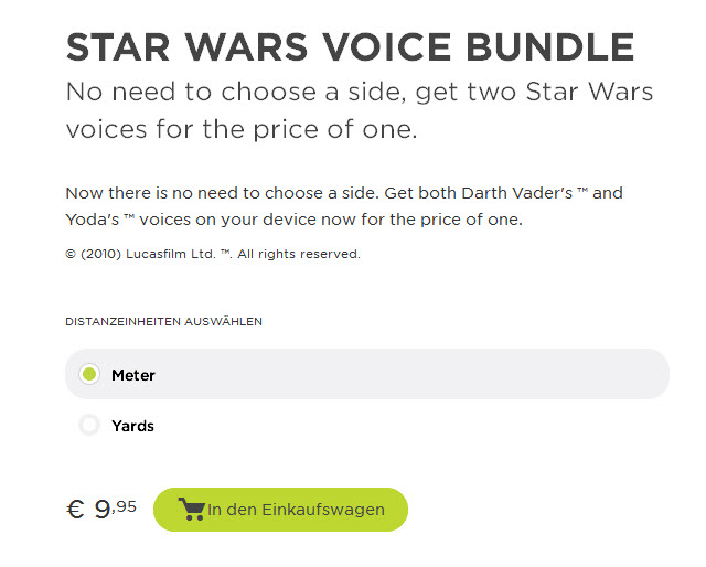 Bei TomTom gibt es Star Wars Voice Bundle zu kaufen. Unter anderem mit der Stimme von Darth Vader (Screenshot tomtom)